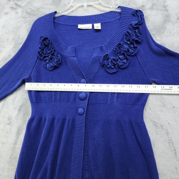 DKNY Sweater Womens M Blue 3 Button up Cardigan Embellished Detail Cotton Preppy - Picture 8 of 11